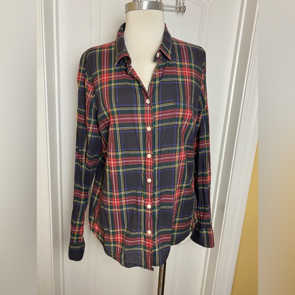 J. Crew Tops - J. Crew Perfect Shirt Plaid Button down Tartan 100% Cotton  Womens XL